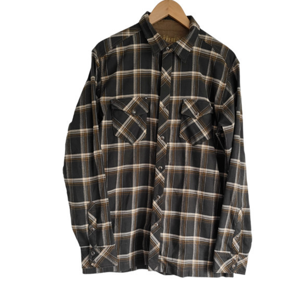 KUHL Mens Long Sleeve Plaid Snap Front Shirt Charcoal Brown Grey Large
